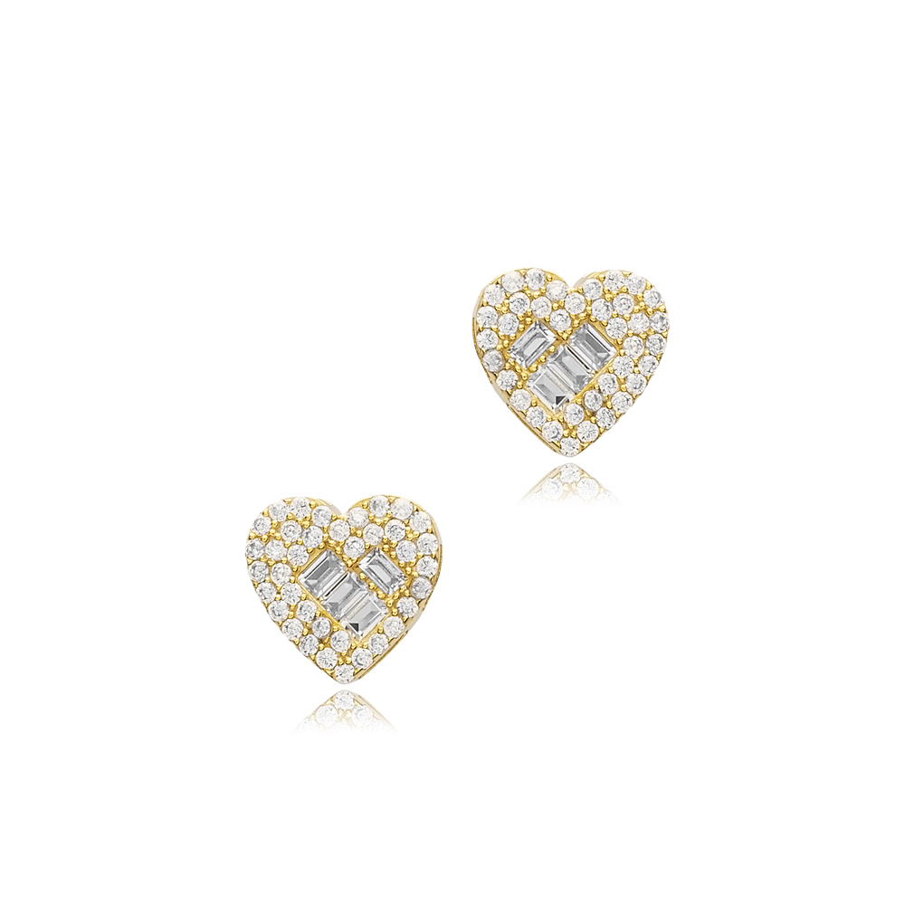 CZ Stone Heart Shape Silver Stud Earrings