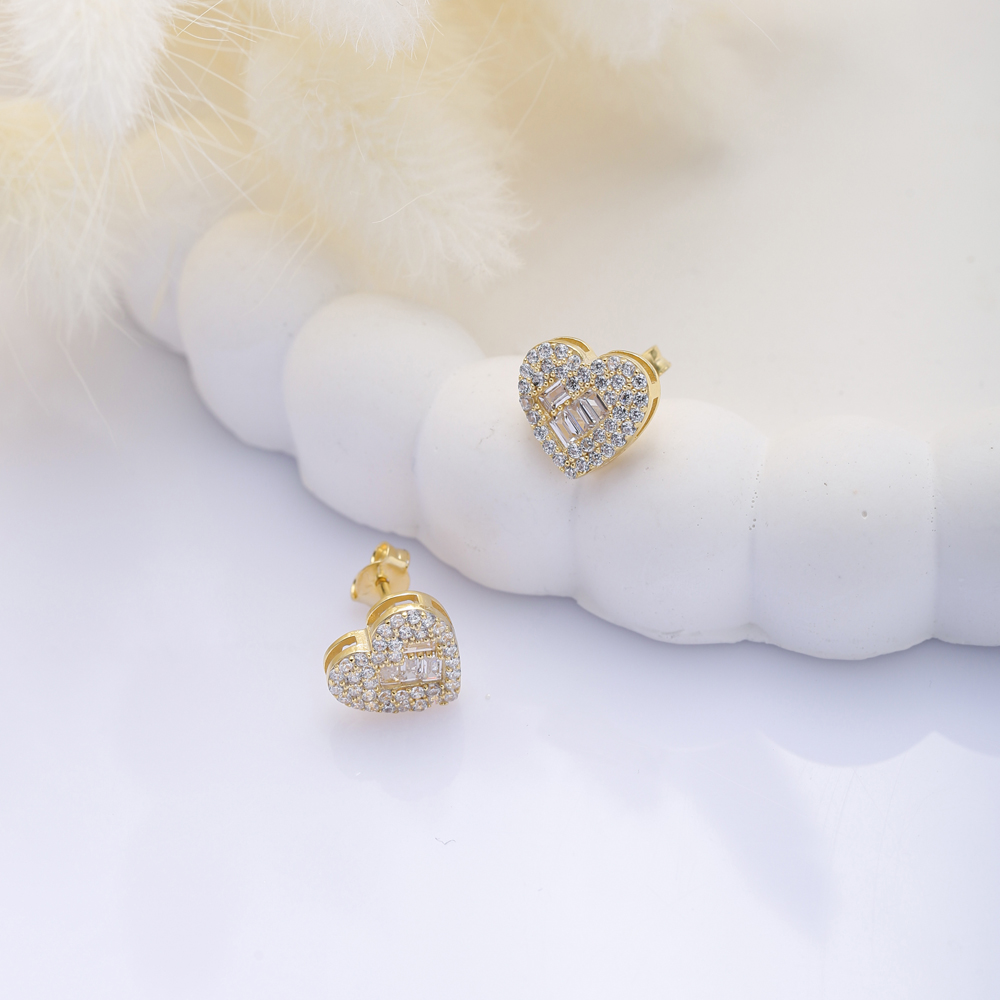 CZ Stone Heart Shape Silver Stud Earrings