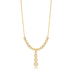 Y Design Round CZ Charm Silver Necklace