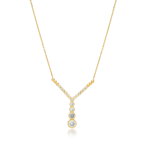 CZ Round Design 925 Silver Y Necklace