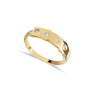 Round Square Band Ring CZ Stone Jewelry