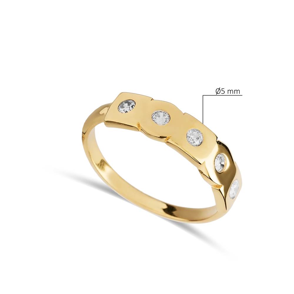 Round Square Band Ring CZ Stone Jewelry