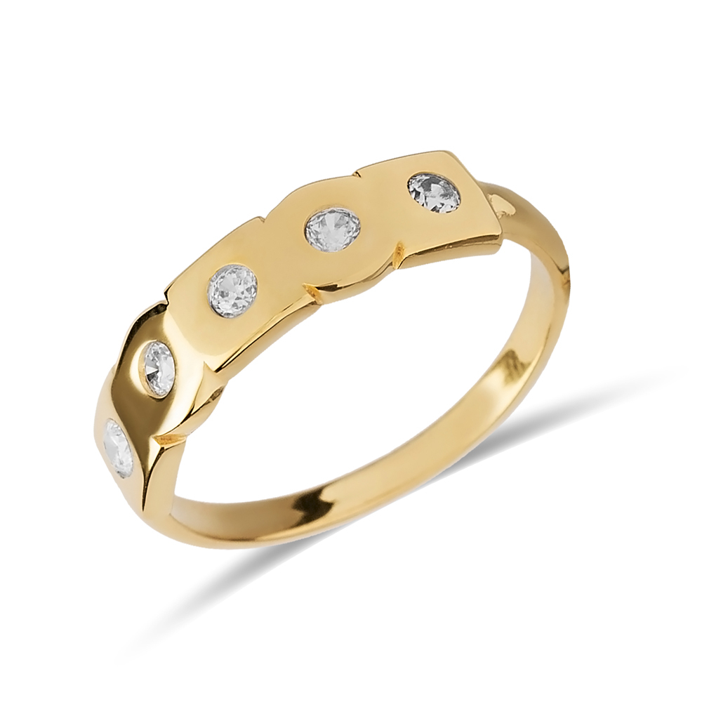 Round Square Band Ring CZ Stone Jewelry