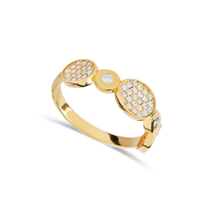 Dainty Oval Round CZ Stone Silver Band Ring