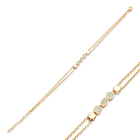 Round and Oval CZ 925 Silver Charm Bracelet