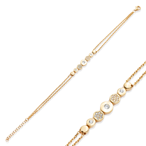 Round Charm Design CZ Silver Bracelet