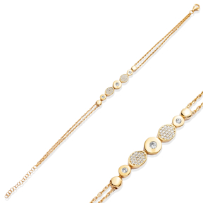 Geometric Design CZ Silver Charm Bracelet