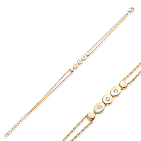 Oval Round Design CZ Silver Charm Bracelet
