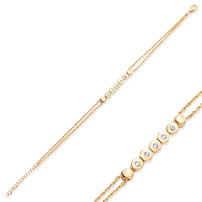 Geometric Shape CZ Silver Charm Bracelet