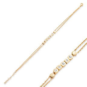 Square and Round Design CZ Charm Bracelet