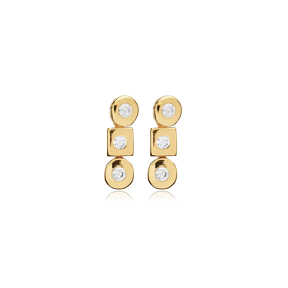 Square Round Design Silver Stud Earrings