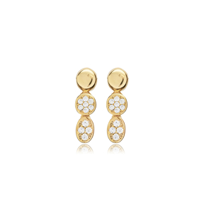 Oval Round Design CZ Silver Stud Earrings