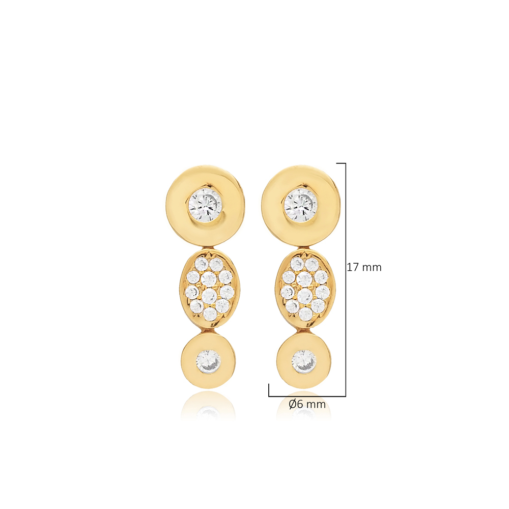 CZ Stone Oval Round Silver Stud Earrings