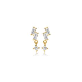 Minimalist Baguette White CZ Stud Earrings