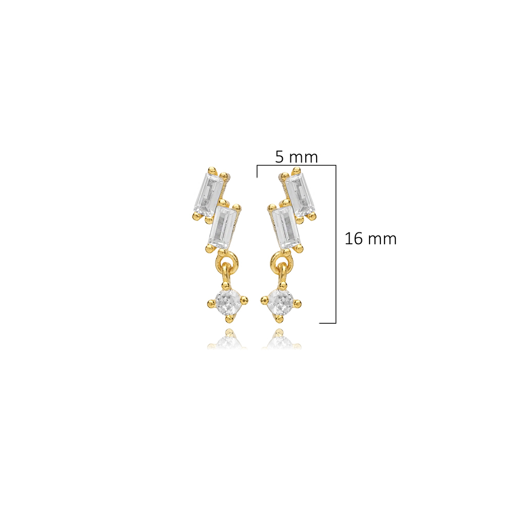 Minimalist Baguette White CZ Stud Earrings