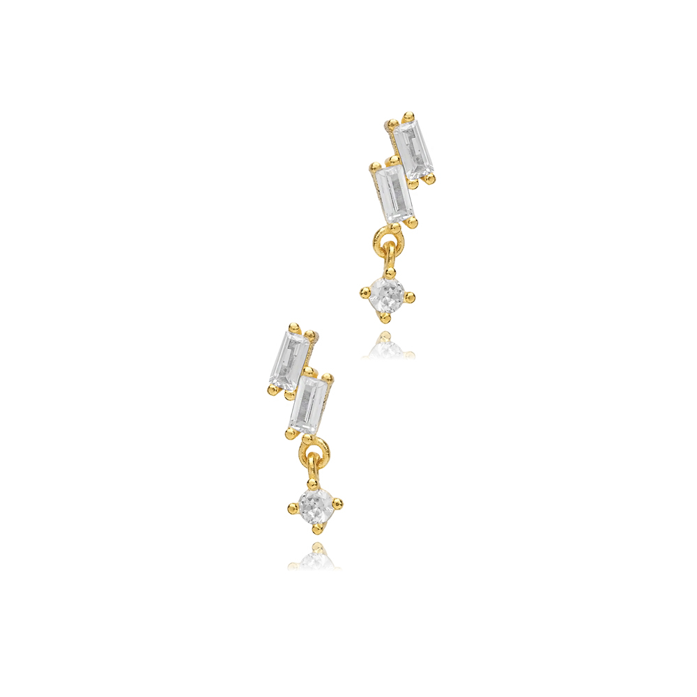 Minimalist Baguette White CZ Stud Earrings