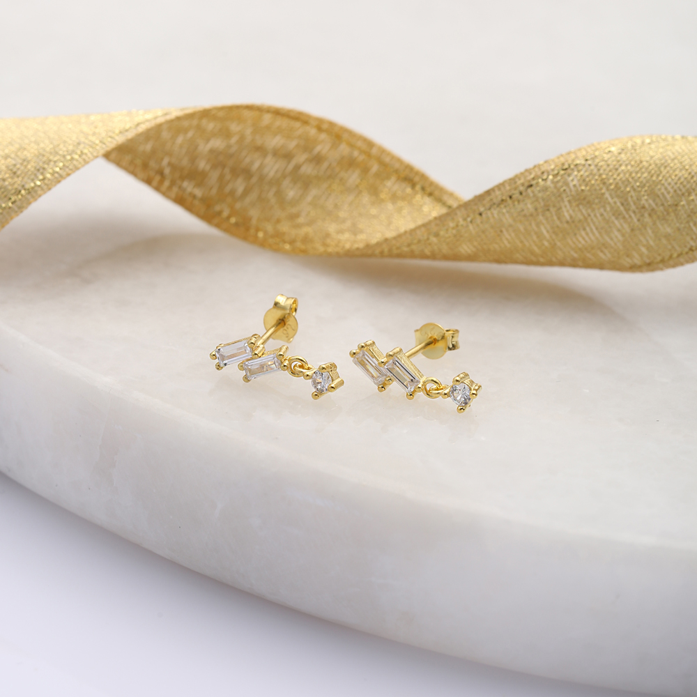 Minimalist Baguette White CZ Stud Earrings