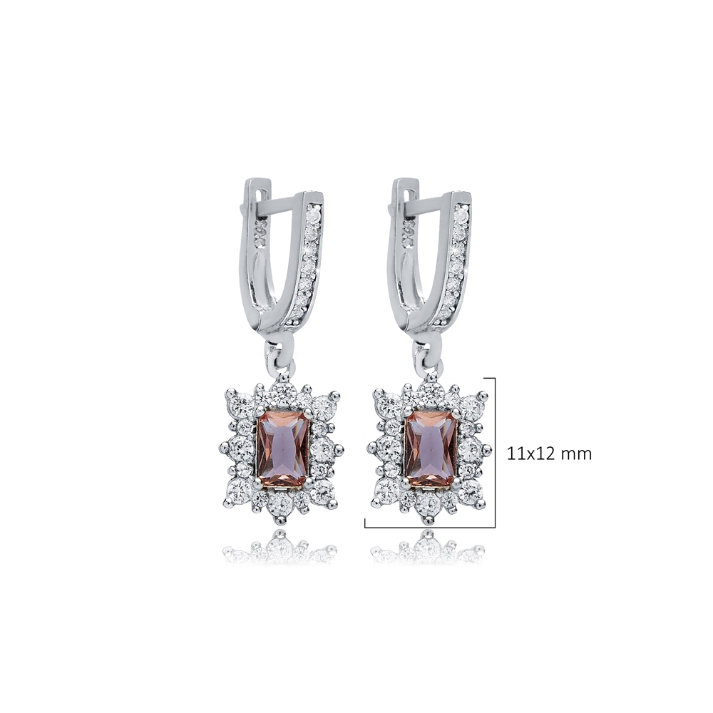 Rectangle Zultanite CZ Silver Dangle Earrings