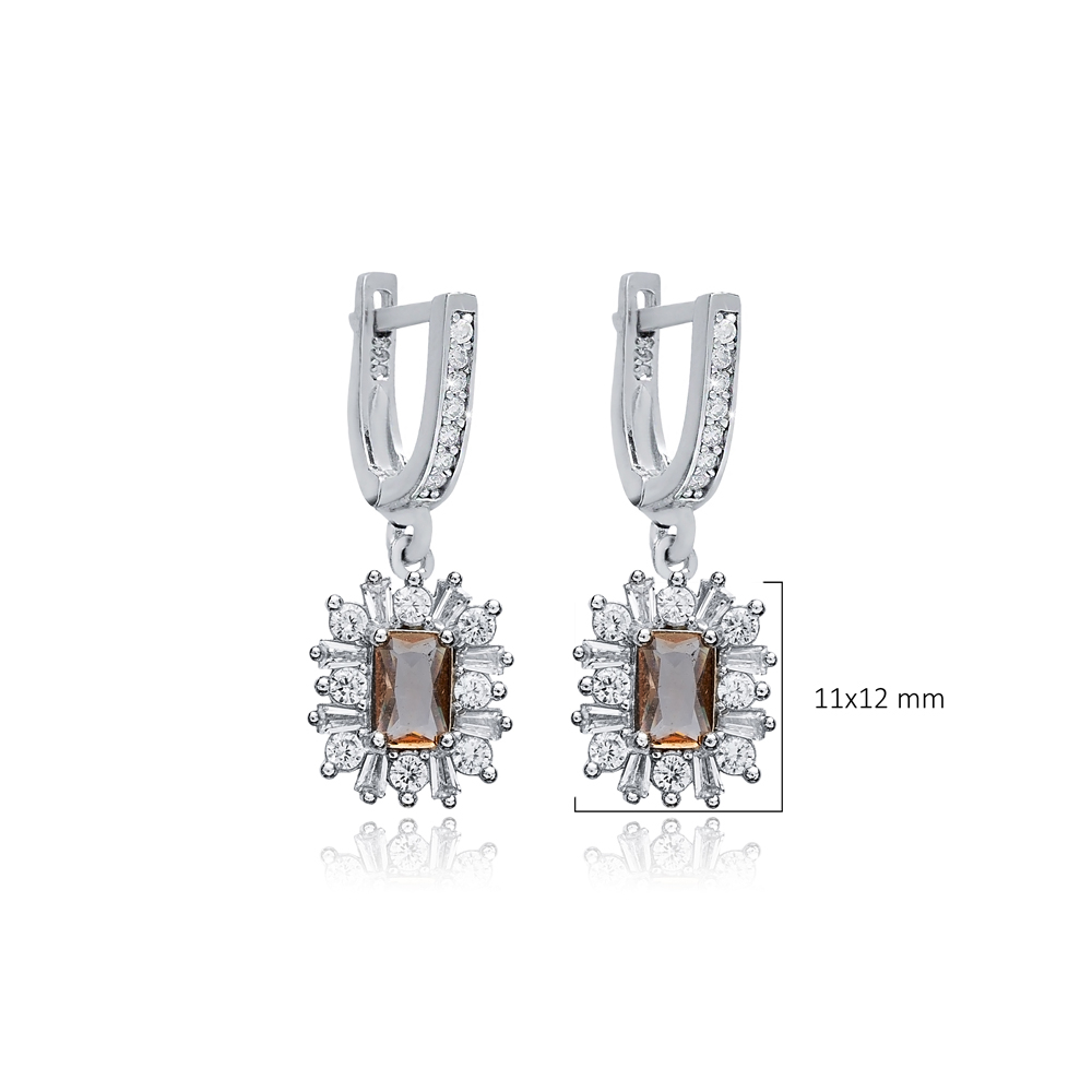 Zultanite CZ Rectangle Silver Dangle Earrings