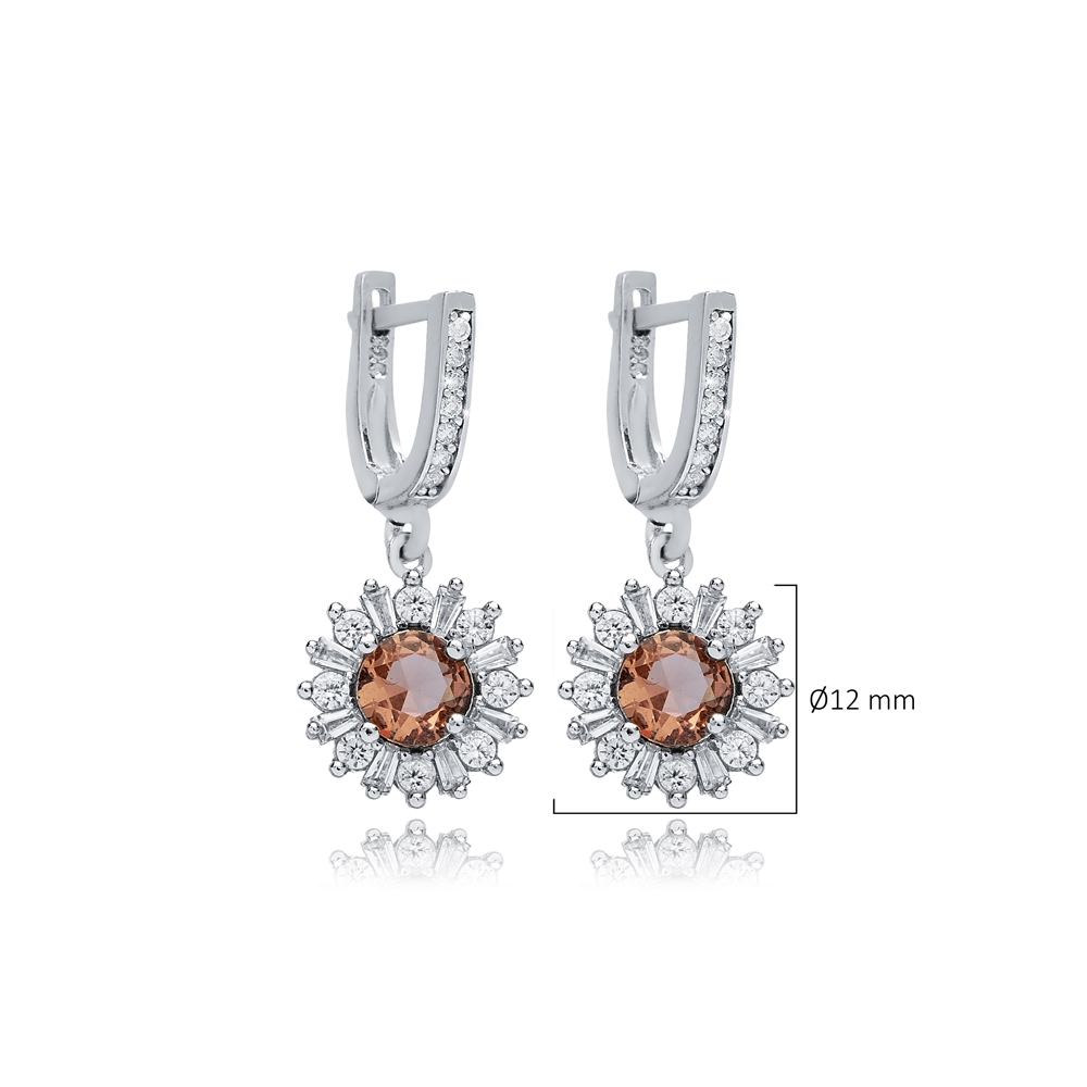 Silver CZ Round Zultanite Dangle Earrings