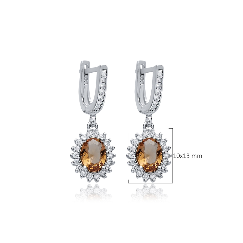 Silver Oval Zultanite CZ Dangle Earrings