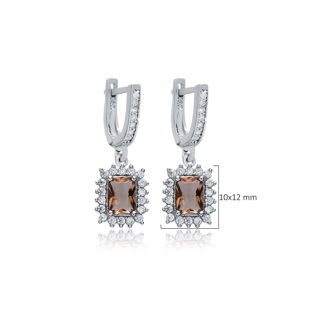 Rectangle CZ Zultanite Dangle Silver Earrings