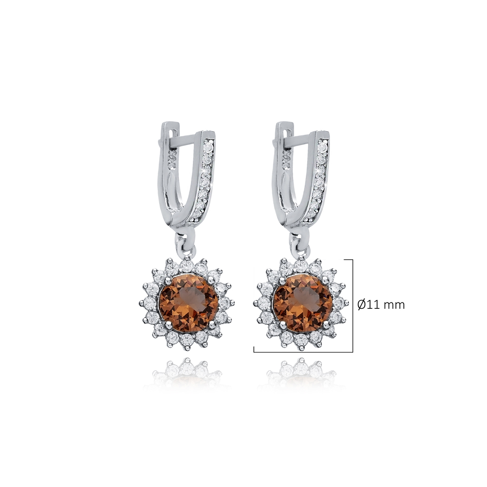 Round Zultanite CZ Silver Dangle Earrings