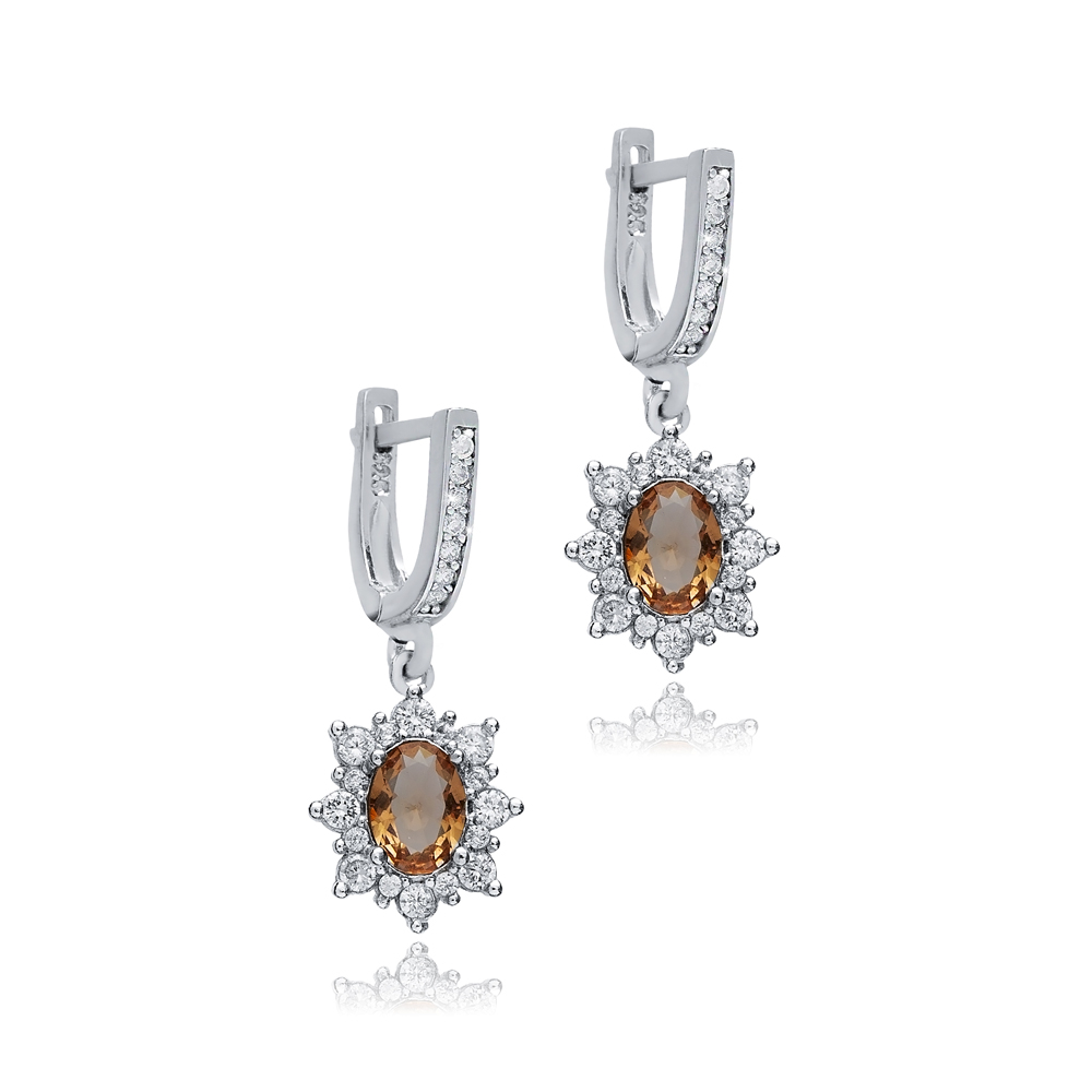 CZ Oval Zultanite Silver Dangle Earrings