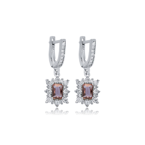 Rectangle Zultanite CZ Silver Dangle Earrings