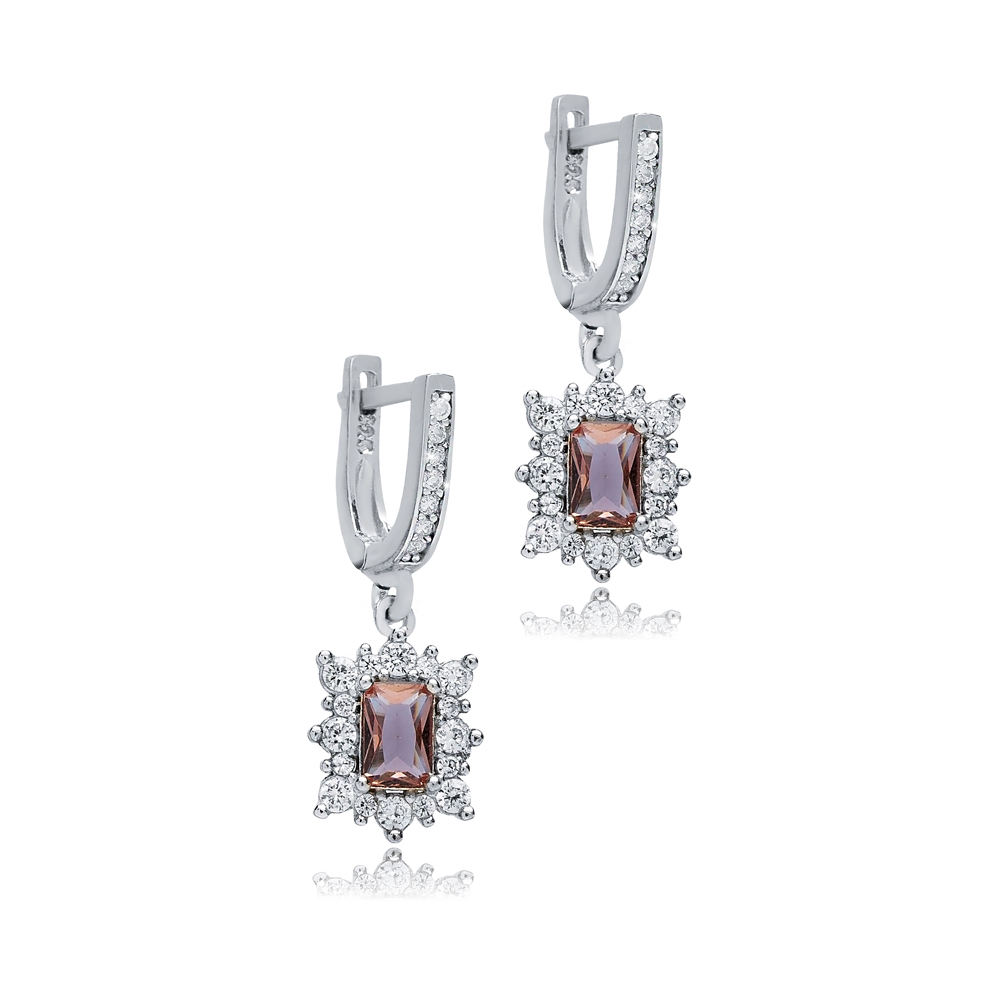 Rectangle Zultanite CZ Silver Dangle Earrings