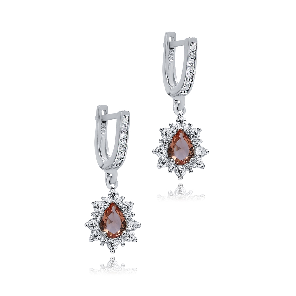 Pear Zultanite CZ Dangle Silver Earrings