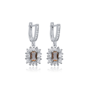 Zultanite CZ Rectangle Silver Dangle Earrings