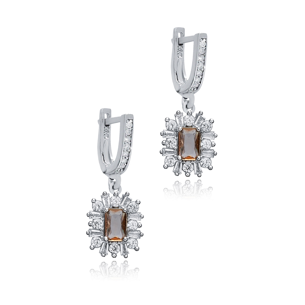 Zultanite CZ Rectangle Silver Dangle Earrings