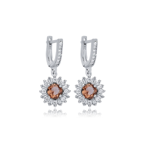 Silver CZ Round Zultanite Dangle Earrings