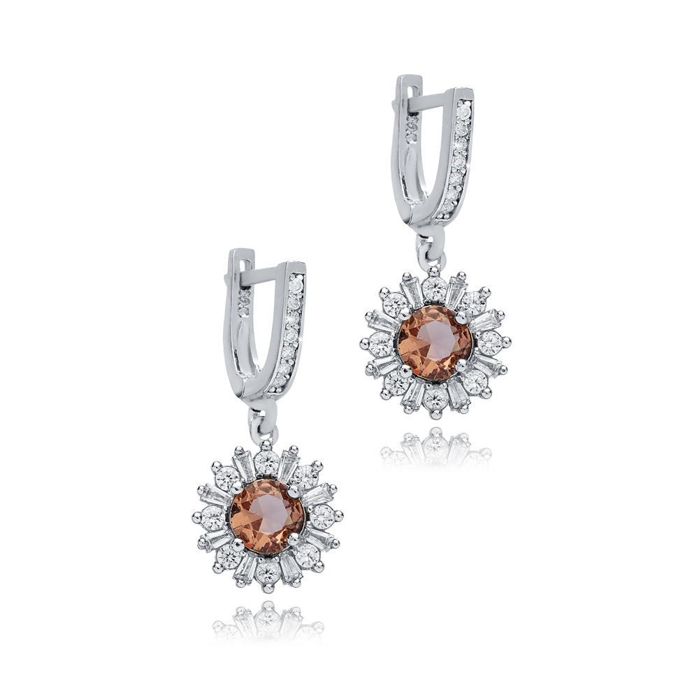 Silver CZ Round Zultanite Dangle Earrings