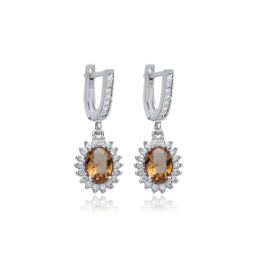Silver Oval Zultanite CZ Dangle Earrings