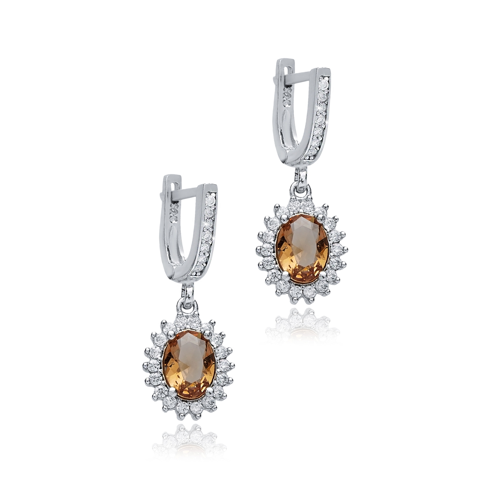 Silver Oval Zultanite CZ Dangle Earrings