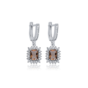 Rectangle CZ Zultanite Dangle Silver Earrings