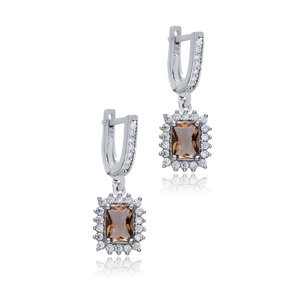 Rectangle CZ Zultanite Dangle Silver Earrings