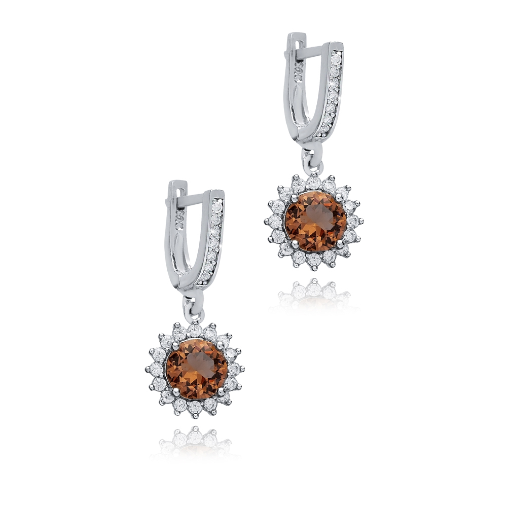 Round Zultanite CZ Silver Dangle Earrings