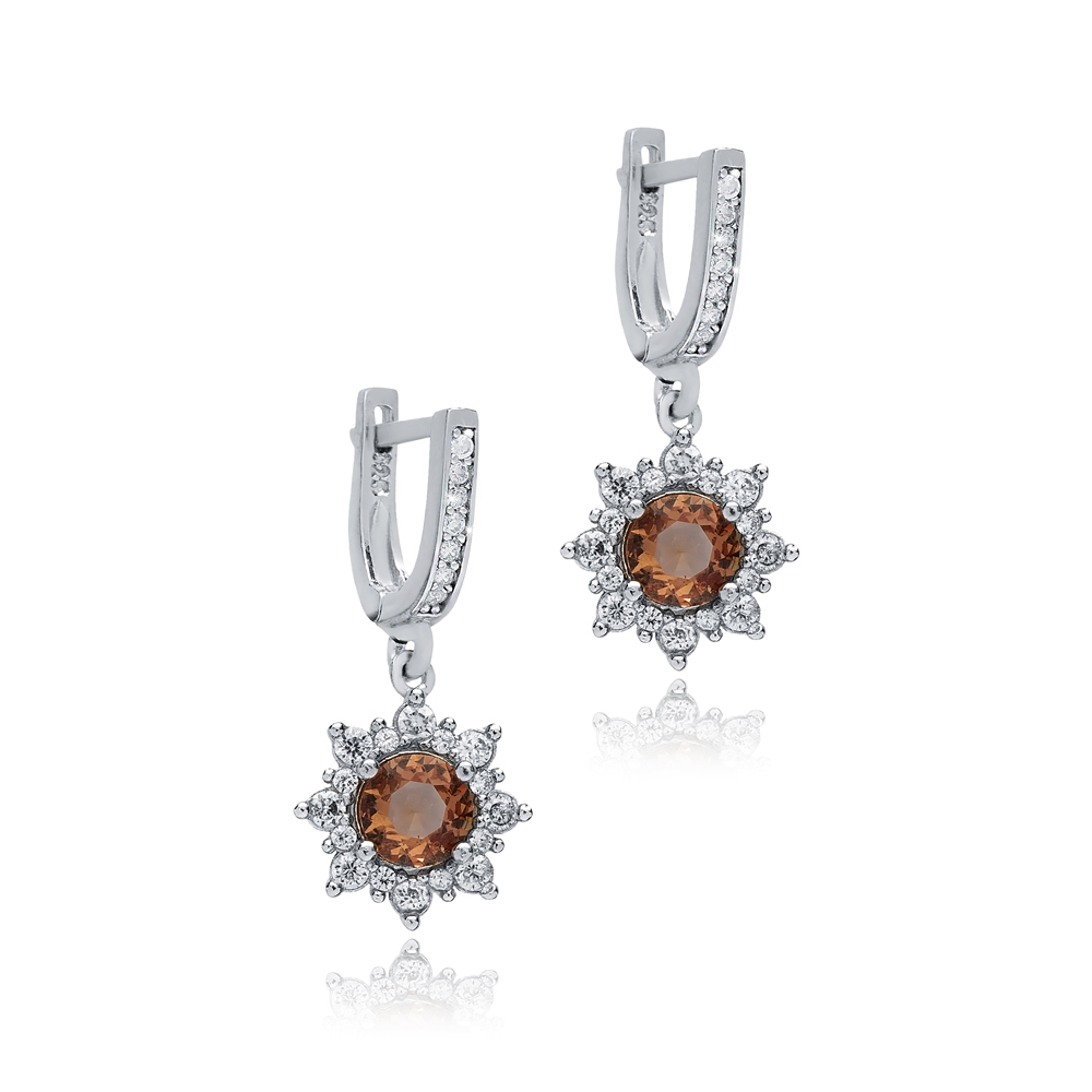 Round Zultanite CZ Dangle Silver Earrings