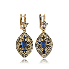 Sapphire CZ Marquise Authentic Ottoman Silver Earrings