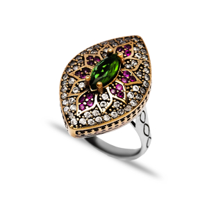 Amethyst And Emerald CZ Ottoman Authentic Silver Ring