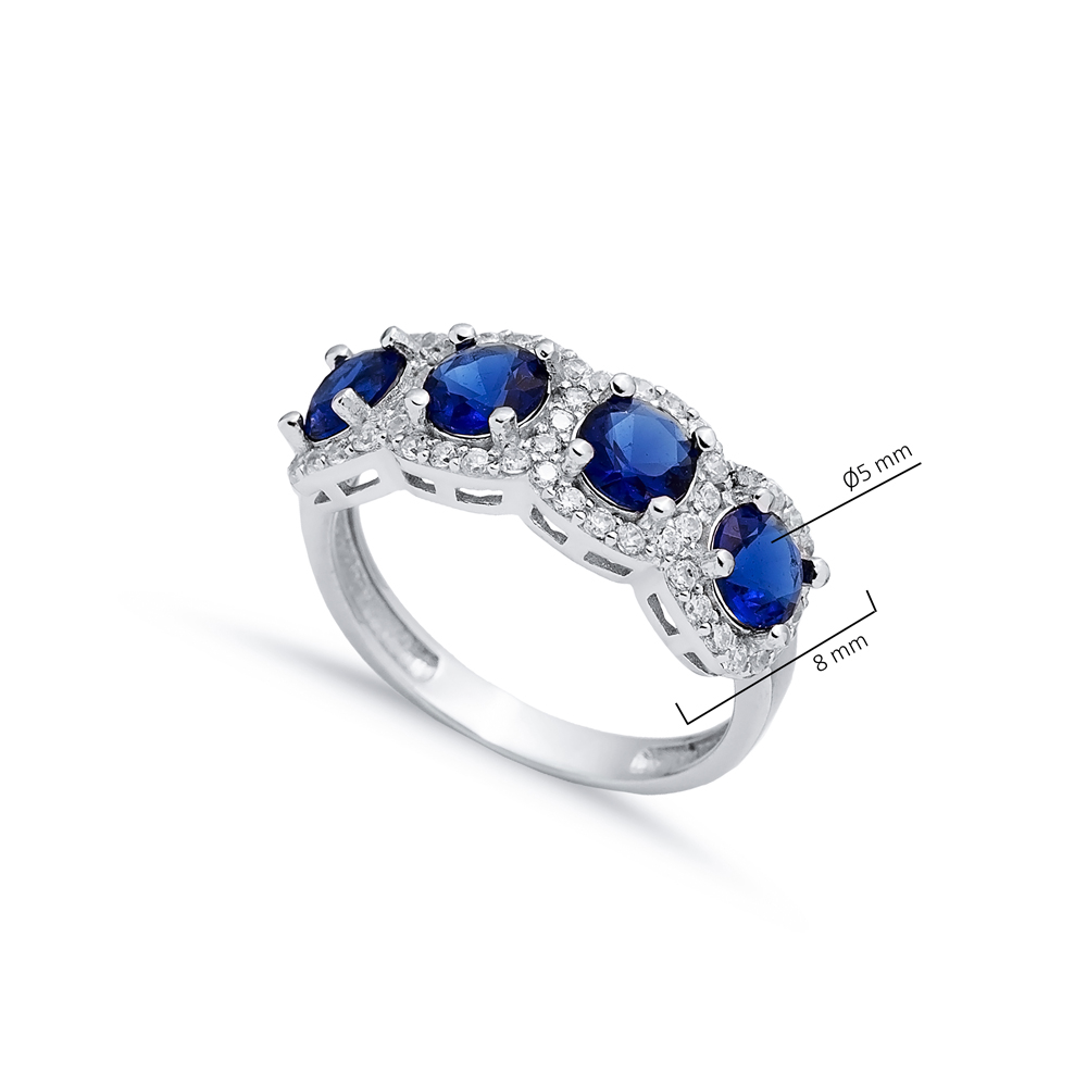 Sapphire CZ Five Stone Round Silver Ring