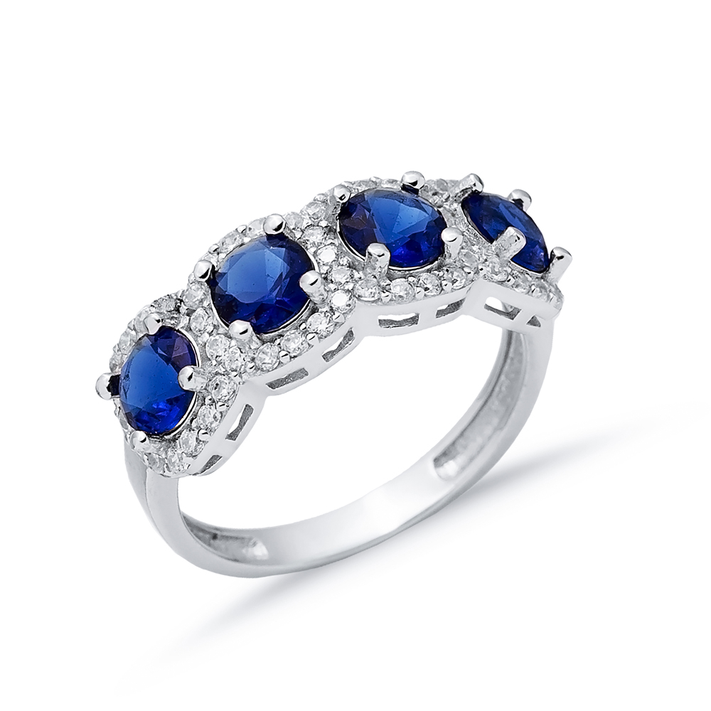 Sapphire CZ Five Stone Round Silver Ring