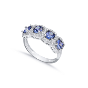 Tanzanite CZ Five Stone Round Silver Ring