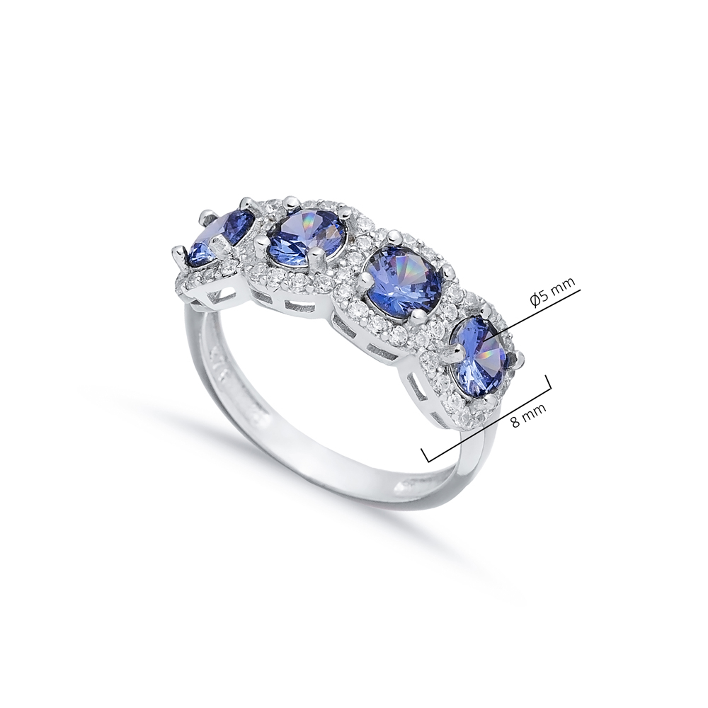 Tanzanite CZ Five Stone Round Silver Ring