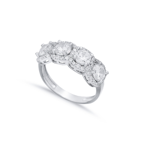 Clear CZ Five Stone Round Silver Ring