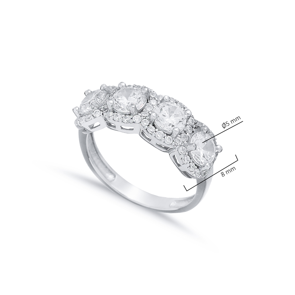 Clear CZ Five Stone Round Silver Ring