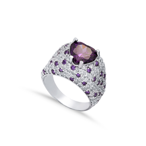 Amethyst CZ Heart Stones Cluster Ring
